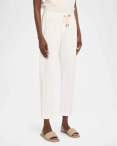 Brunello Cucinelli Monili-Trim Cotton Slim-Leg Ankle Drawstring Pants | Thumbnail 4 Brunello Cucinelli Monili-Trim Cotton Slim-Leg Ankle Drawstring Pants | Thumbnail 4