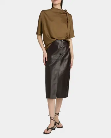Yves Salomon Leather A-Line Midi Skirt | Thumbnail 2 Yves Salomon Leather A-Line Midi Skirt | Thumbnail 2