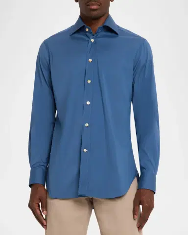 Kiton Men's Solid Cotton Sport Shirt | Thumbnail 4 Kiton Men's Solid Cotton Sport Shirt | Thumbnail 4