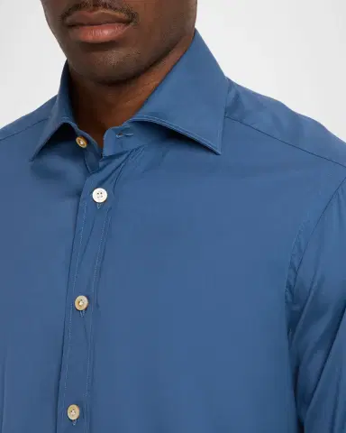 Kiton Men's Solid Cotton Sport Shirt | Thumbnail 5 Kiton Men's Solid Cotton Sport Shirt | Thumbnail 5