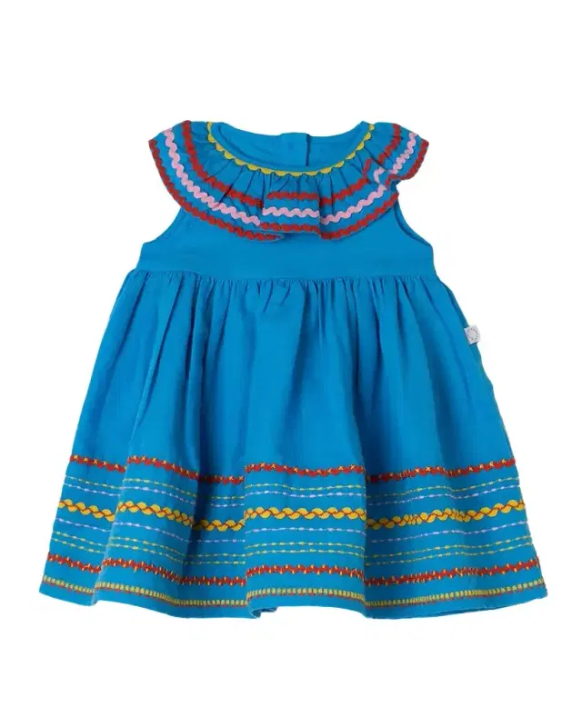 Girl 's Sleeveless Embroidered Linen & Cotton Dress, Size 6M-3 Girl 's Sleeveless Embroidered Linen & Cotton Dress, Size 6M-3