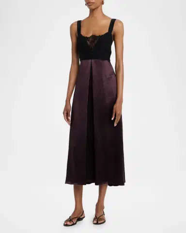 MARIA MCMANUS Sleeveless Lace Bustier Silk Midi Dress | Thumbnail 4 MARIA MCMANUS Sleeveless Lace Bustier Silk Midi Dress | Thumbnail 4