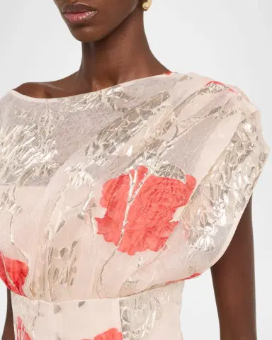 Lela Rose Metallic Floral Fil Coupe Cap-Sleeve Gown | Thumbnail 5 Lela Rose Metallic Floral Fil Coupe Cap-Sleeve Gown | Thumbnail 5