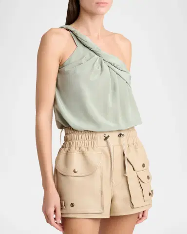 Balmain One-Shoulder Twisted Silk Crepe Top | Thumbnail 4 Balmain One-Shoulder Twisted Silk Crepe Top | Thumbnail 4