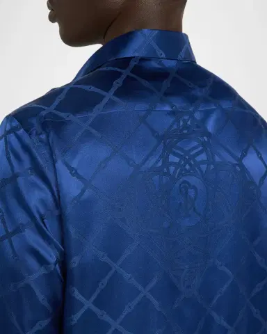 Stefano Ricci Men's Grid-Check Jacquard Silk Dress Shirt | Thumbnail 5 Stefano Ricci Men's Grid-Check Jacquard Silk Dress Shirt | Thumbnail 5
