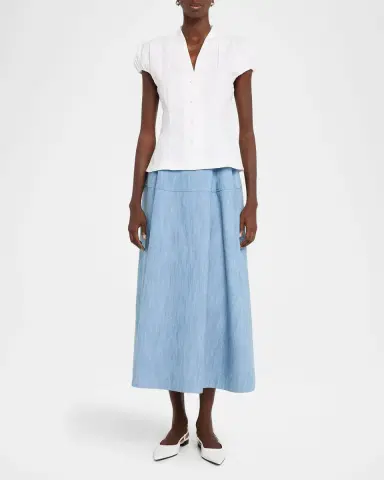 Lela Rose Denim A-Line Midi Skirt | Thumbnail 2 Lela Rose Denim A-Line Midi Skirt | Thumbnail 2