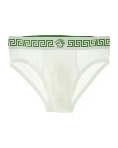 Versace Men 's Medusa La Greca Cotton-Rib Briefs | Thumbnail 1 Versace Men 's Medusa La Greca Cotton-Rib Briefs | Thumbnail 1