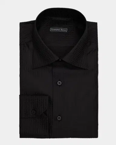 Stefano Ricci Men's Silk Tonal Geometric Jacquard Dress Shirt | Thumbnail 3 Stefano Ricci Men's Silk Tonal Geometric Jacquard Dress Shirt | Thumbnail 3