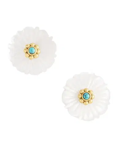 Anabel Aram Jewelry Milos Carved Stone Flower Stud Earrings, Pearl | Thumbnail 1 Anabel Aram Jewelry Milos Carved Stone Flower Stud Earrings, Pearl | Thumbnail 1