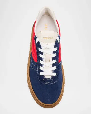 Versace Men's Greca-Sole Suede and Nylon Low-Top Sneakers | Thumbnail 4 Versace Men's Greca-Sole Suede and Nylon Low-Top Sneakers | Thumbnail 4