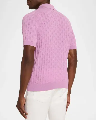 Etro Men 's Micro Paisley Cotton Knit Polo Shirt | Thumbnail 2 Etro Men 's Micro Paisley Cotton Knit Polo Shirt | Thumbnail 2
