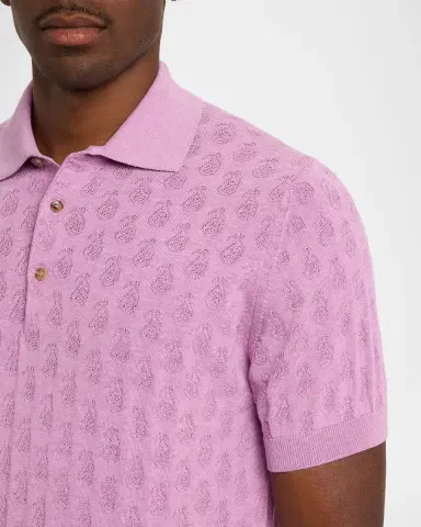 Etro Men 's Micro Paisley Cotton Knit Polo Shirt | Thumbnail 4 Etro Men 's Micro Paisley Cotton Knit Polo Shirt | Thumbnail 4