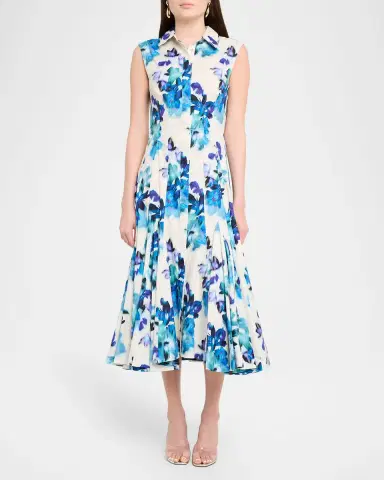 MISA Los Angeles Charlotte Blurred Bouquet Stretch Cotton Shirtdress | Thumbnail 2 MISA Los Angeles Charlotte Blurred Bouquet Stretch Cotton Shirtdress | Thumbnail 2