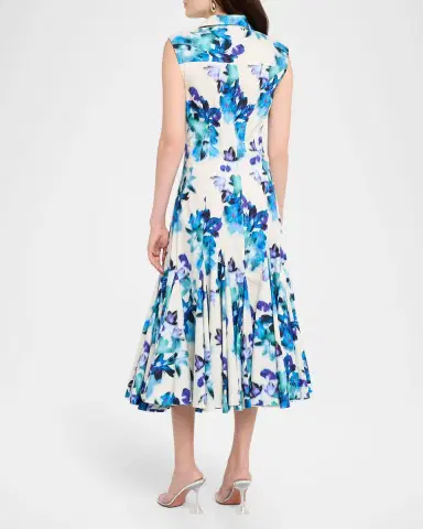MISA Los Angeles Charlotte Blurred Bouquet Stretch Cotton Shirtdress | Thumbnail 3 MISA Los Angeles Charlotte Blurred Bouquet Stretch Cotton Shirtdress | Thumbnail 3