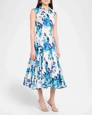 MISA Los Angeles Charlotte Blurred Bouquet Stretch Cotton Shirtdress | Thumbnail 4 MISA Los Angeles Charlotte Blurred Bouquet Stretch Cotton Shirtdress | Thumbnail 4