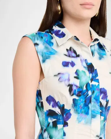 MISA Los Angeles Charlotte Blurred Bouquet Stretch Cotton Shirtdress | Thumbnail 5 MISA Los Angeles Charlotte Blurred Bouquet Stretch Cotton Shirtdress | Thumbnail 5