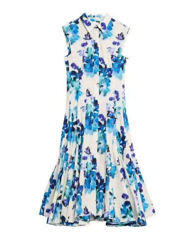 MISA Los Angeles Charlotte Blurred Bouquet Stretch Cotton Shirtdress | Thumbnail 1 MISA Los Angeles Charlotte Blurred Bouquet Stretch Cotton Shirtdress | Thumbnail 1