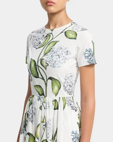 Oscar de la Renta Short-Sleeve Porcelain Flower Embroidered Midi Dress | Thumbnail 5 Oscar de la Renta Short-Sleeve Porcelain Flower Embroidered Midi Dress | Thumbnail 5