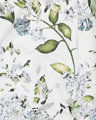 Oscar de la Renta Short-Sleeve Porcelain Flower Embroidered Midi Dress | Thumbnail 7 Oscar de la Renta Short-Sleeve Porcelain Flower Embroidered Midi Dress | Thumbnail 7