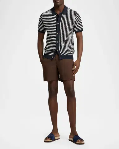Onia Men 's Striped Linen Short-Sleeve Button-Down Sweater | Thumbnail 2 Onia Men 's Striped Linen Short-Sleeve Button-Down Sweater | Thumbnail 2