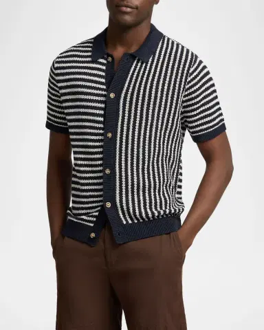 Onia Men 's Striped Linen Short-Sleeve Button-Down Sweater | Thumbnail 4 Onia Men 's Striped Linen Short-Sleeve Button-Down Sweater | Thumbnail 4