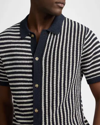 Onia Men 's Striped Linen Short-Sleeve Button-Down Sweater | Thumbnail 5 Onia Men 's Striped Linen Short-Sleeve Button-Down Sweater | Thumbnail 5