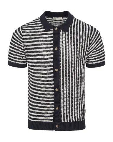 Onia Men 's Striped Linen Short-Sleeve Button-Down Sweater | Thumbnail 1 Onia Men 's Striped Linen Short-Sleeve Button-Down Sweater | Thumbnail 1