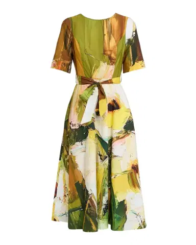 Rickie Freeman for Teri Jon Brushstroke-Print Cotton Midi Dress | Thumbnail 1 Rickie Freeman for Teri Jon Brushstroke-Print Cotton Midi Dress | Thumbnail 1