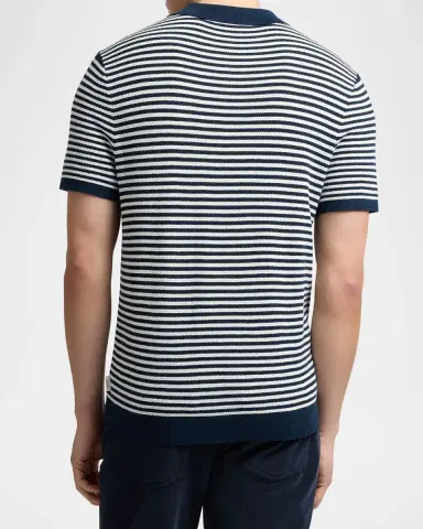 Onia Men's Cotton Pinstripe Textured Knit Polo Shirt | Thumbnail 3 Onia Men's Cotton Pinstripe Textured Knit Polo Shirt | Thumbnail 3