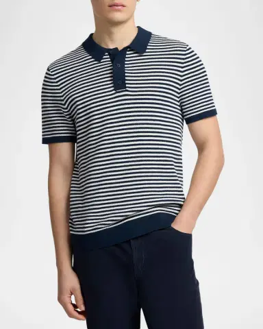 Onia Men's Cotton Pinstripe Textured Knit Polo Shirt | Thumbnail 4 Onia Men's Cotton Pinstripe Textured Knit Polo Shirt | Thumbnail 4