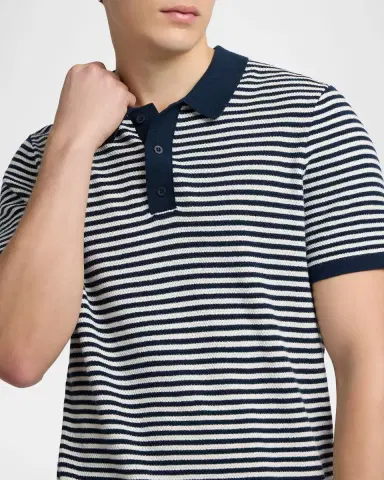 Onia Men's Cotton Pinstripe Textured Knit Polo Shirt | Thumbnail 5 Onia Men's Cotton Pinstripe Textured Knit Polo Shirt | Thumbnail 5