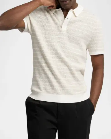 Onia Men's Cotton Pinstripe Textured Knit Polo Shirt | Thumbnail 3 Onia Men's Cotton Pinstripe Textured Knit Polo Shirt | Thumbnail 3