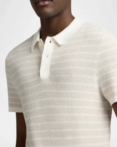 Onia Men's Cotton Pinstripe Textured Knit Polo Shirt | Thumbnail 4 Onia Men's Cotton Pinstripe Textured Knit Polo Shirt | Thumbnail 4