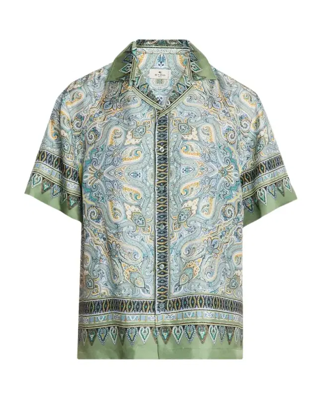 Men 's Silk Paisley Bowling Shirt Men 's Silk Paisley Bowling Shirt