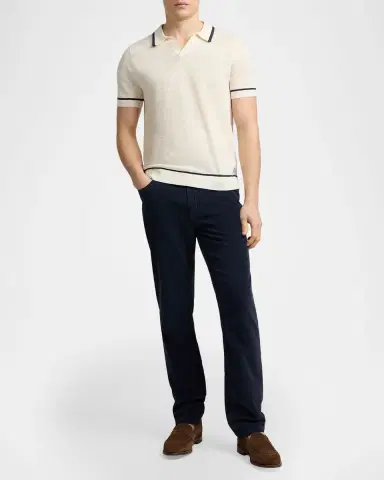 Onia Men's Tipped Linen Knit Johnny Collar Polo Shirt | Thumbnail 2 Onia Men's Tipped Linen Knit Johnny Collar Polo Shirt | Thumbnail 2