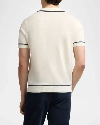 Onia Men's Tipped Linen Knit Johnny Collar Polo Shirt | Thumbnail 3 Onia Men's Tipped Linen Knit Johnny Collar Polo Shirt | Thumbnail 3