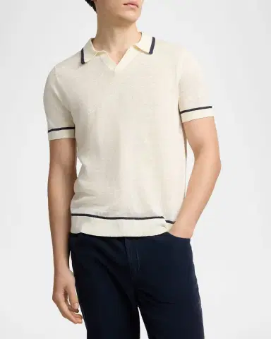 Onia Men's Tipped Linen Knit Johnny Collar Polo Shirt | Thumbnail 4 Onia Men's Tipped Linen Knit Johnny Collar Polo Shirt | Thumbnail 4