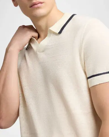 Onia Men's Tipped Linen Knit Johnny Collar Polo Shirt | Thumbnail 5 Onia Men's Tipped Linen Knit Johnny Collar Polo Shirt | Thumbnail 5