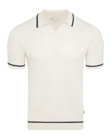 Onia Men's Tipped Linen Knit Johnny Collar Polo Shirt | Thumbnail 1 Onia Men's Tipped Linen Knit Johnny Collar Polo Shirt | Thumbnail 1