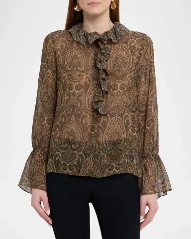 Nili Lotan Cecily Paisley Silk Ruffle Shirt | Thumbnail 4 Nili Lotan Cecily Paisley Silk Ruffle Shirt | Thumbnail 4