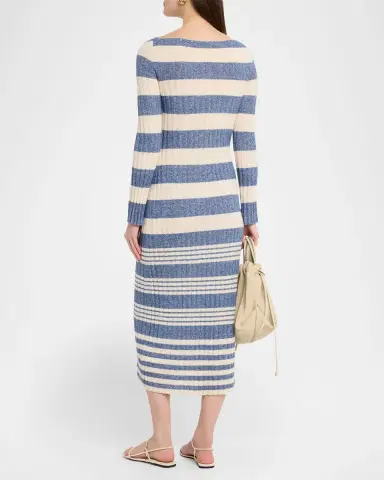 Guest in Residence Striped Rib Cashmere-Linen Midi Dress | Thumbnail 2 Guest in Residence Striped Rib Cashmere-Linen Midi Dress | Thumbnail 2