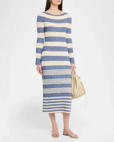 Guest in Residence Striped Rib Cashmere-Linen Midi Dress | Thumbnail 3 Guest in Residence Striped Rib Cashmere-Linen Midi Dress | Thumbnail 3
