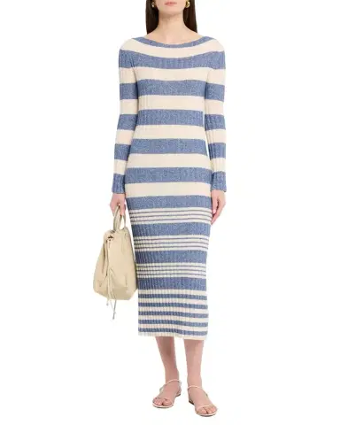 Guest in Residence Striped Rib Cashmere-Linen Midi Dress | Thumbnail 1 Guest in Residence Striped Rib Cashmere-Linen Midi Dress | Thumbnail 1