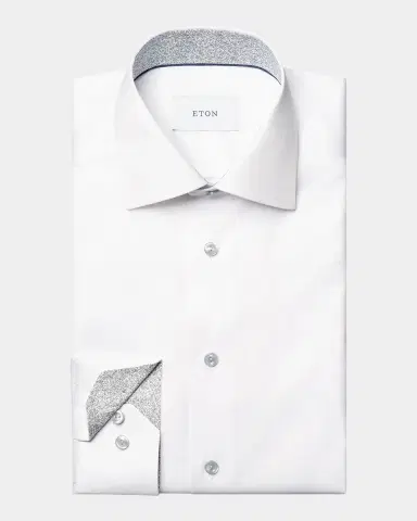 Eton Men's Contemporary Fit Floral-Lined Signature Twill Dress Shirt | Thumbnail 2 Eton Men's Contemporary Fit Floral-Lined Signature Twill Dress Shirt | Thumbnail 2