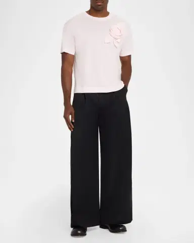 Simone Rocha Men's Wide-Leg Pleated Trousers with Pearly Button | Thumbnail 2 Simone Rocha Men's Wide-Leg Pleated Trousers with Pearly Button | Thumbnail 2