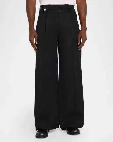 Simone Rocha Men's Wide-Leg Pleated Trousers with Pearly Button | Thumbnail 4 Simone Rocha Men's Wide-Leg Pleated Trousers with Pearly Button | Thumbnail 4