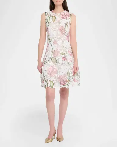 Oscar de la Renta Sleeveless Porcelain Flowers Guipure Lace Dress | Thumbnail 2 Oscar de la Renta Sleeveless Porcelain Flowers Guipure Lace Dress | Thumbnail 2