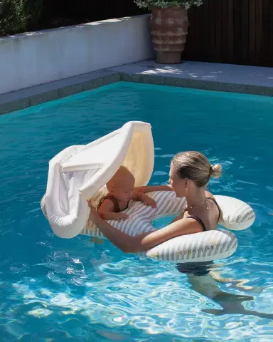 SUNNYLiFE Baby's Float Together Inflatable Pool Seat, Duck Sage Stripe | Thumbnail 5 SUNNYLiFE Baby's Float Together Inflatable Pool Seat, Duck Sage Stripe | Thumbnail 5