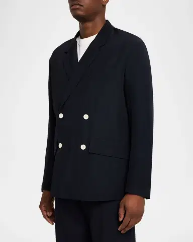 Emporio Armani Men's Oversized Linen Blend Double-Breasted Blazer | Thumbnail 4 Emporio Armani Men's Oversized Linen Blend Double-Breasted Blazer | Thumbnail 4