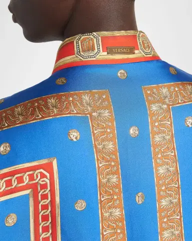 Versace Men's Barocco Button-Front Silk Shirt | Thumbnail 4 Versace Men's Barocco Button-Front Silk Shirt | Thumbnail 4